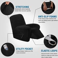 Recliner Chair Cover Velvet Plush 1-Piece Recliner Covers for Large Recliner, Soft Thick Luxury Velvet Furniture Protector with Elastic Bottom, Anti-Slip Foams Attached (Recliner, Dark brown)