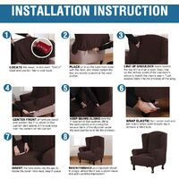 1 Piece Super Stretch Stylish Furniture Cover/Wingback Chair Cover Slipcover Spandex Jacquard Checked Pattern, Super Soft Slipcover Machine Washable/Skid Resistance (Wing Chair, brown)