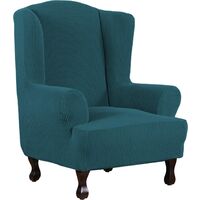 1 Piece Super Stretch Stylish Furniture Cover/Wingback Chair Cover Slipcover Spandex Jacquard Checked Pattern, Super Soft Slipcover Machine Washable/Skid Resistance (Wing Chair, Deep water blue)