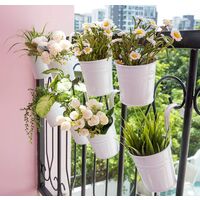 8 Pcs Hanging Flower Pots Metal Iron Bucket Planter for Railing Fence Balcony Garden Home Decoration Flower Holders with Detachable Hooks, white, 4 Inches