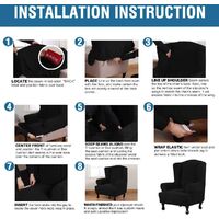1 Piece Super Stretch Stylish Furniture Cover/Wingback Chair Cover Slipcover Spandex Jacquard Checked Pattern, Super Soft Slipcover Machine Washable/Skid Resistance (Wing Chair, black)