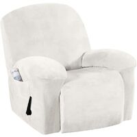 Recliner Chair Cover Velvet Plush 1-Piece Recliner Covers for Large Recliner, Soft Thick Luxury Velvet Furniture Protector with Elastic Bottom, Anti-Slip Foams Attached (Recliner, white)