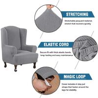 1 Piece Super Stretch Stylish Furniture Cover/Wingback Chair Cover Slipcover Spandex Jacquard Checked Pattern, Super Soft Slipcover Machine Washable/Skid Resistance (Wing Chair, light grey)