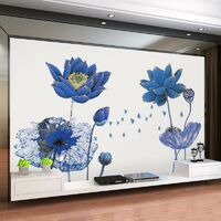 Creative Gaint Cartoon Blue Lotus Wall Stickers