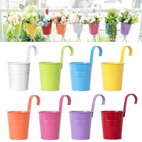 8 Pcs Hanging Flower Pots Metal Iron Bucket Planter for Railing Fence Balcony Garden Home Decoration Flower Holders with Detachable Hooks, color, 4 Inches
