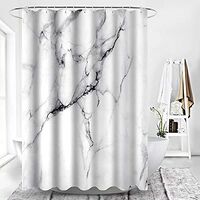 Marble Fabric Shower Curtain Extra Long White and Grey Cloth Shower Curtain Set Chic 3D Crack Design with Heavy Duty and Water Repellent Modern Bathroom Hotel Bathtub Decor 72x84