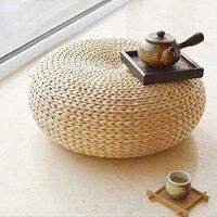 Japaness Style Straw Futon Knitted Round Seat Cushion Dia. 40cm(15.75") Pouf