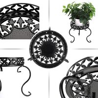 Set of 2 Metal Round Plant Stand Rustproof Iron Flower Pot Holder, Modern Plant Display Potted Rack, Indoor Outdoor Plant Stand Heavy Duty Plant Holder for Home, Garden, Plant Lovers (Black)