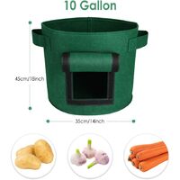 Potato Grow Bags 2 Pack 10 Gallon, Fabric Pots Vegetable Fruit Garden Planter 35CM x 40CM (Black+Green)