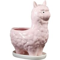 Alpaca Flower Pot Creative Succulent Planter Pots Cute Animal Flowerpot Plants Containers with Drainage and Tray (Pink)