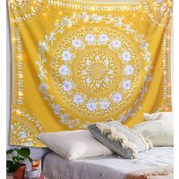 Wall Hanging, Mandala Floral Medallion Hippie Tapestry with White Aesthetic Wreath Design, Gold Wall Decor Blanket for Bedroom Home Dorm,Small 60*50 inches
