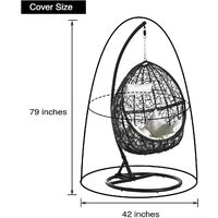 Hanging chair protective cover, floating chair hanging chair cover 190 x 115 cm, waterproof, wind-resistant, winter-proof, balcony outdoor 420D Oxford fabric with PVC cover, black drawstring