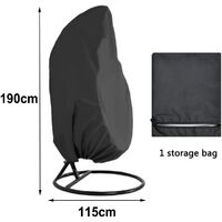 Hanging chair protective cover, floating chair hanging chair cover 190 x 115 cm, waterproof, wind-resistant, winter-proof, balcony outdoor 420D Oxford fabric with PVC cover, black drawstring
