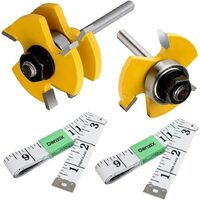 Groove Router Bit Set of 2, Wood Door Flooring 3-Teeth T-Shape Adjustable, 1/4 Inch Shank Woodworking Milling Saw Cutter Tool + 2PCS 5FT Soft Tape Measure Ruler for Sewing Tailor Cloth