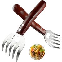 Meat Shredding Claws Stainless Steel Pulled Pork Shredder Meat Claws for BBQ Shredding Pulling Handing Lifting & Serving Pork Turkey Chicken with Long Wood Handle (2 PCS)