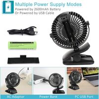 Mini USB Fan, Silent Clip Table Fan with Rechargeable Battery, 3 Speed Levels, 360 Rotatable Adjustable Speeds for Bedroom, Office, Pushchair, Camping