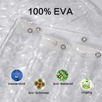 Shower Curtain Anti-Mould Eva Waterproof Curtain on Bath Antibacterial Including 12 Shower Curtain Rings, Child-Friendly
