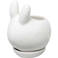Rabbit Bunny Ivory White Ceramic Flower Pot Planter for Succulent Cactis Small Simple with Tray