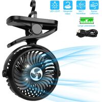 USB Fan, Table Fan, Mini Clip Fan, Quiet, Strong Air Flow, 720° Adjustable Night Light & 3 Speeds, 3-12 Hours Battery Life for Pushchairs, Offices, Camping, Travelling etc.