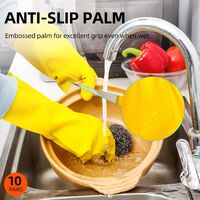 10-Pairs Reusable Household Gloves, Rubber Dishwashing gloves, Extra Thickness, Long Sleeves, Kitchen Cleaning, Working, Painting, Gardening, Pet Care (Size M, Yellow, HH4601)