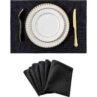 Placemats Set of 6 Heat Resistant Dining Table Place Mats Kitchen Table Mats, Black