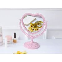 1 Pack Simple and Lovely Heart-Shaped Cosmetic Mirror Plastic Double-Sided Rotatable Dresser Mirror Lightweight Mirror Bathroom Bedroom Mirror （Four-Color） (Pink)