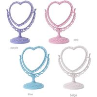 1 Pack Simple and Lovely Heart-Shaped Cosmetic Mirror Plastic Double-Sided Rotatable Dresser Mirror Lightweight Mirror Bathroom Bedroom Mirror （Four-Color） (Beige)