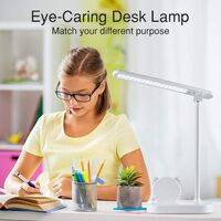 Led Desk Lamp, Rechargeable Eye Caring 5400mAh Touch Control 3 Color Modes USB Charging Port Lamps with Pen Holder&Clock