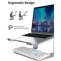 Laptop Stand, Aluminum Computer Riser, Ergonomic Laptops Elevator for Desk, Metal Holder Compatible with 10 to 15.6 Inches Notebook Computer, Silver