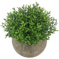 Mini Plastic Artificial Plants Grass in Pot/Small Artificial Faux Greenery/Mini Plants Topiary Shrubs Fake Plants for Bathroom, House Decorations (Green Leaf)