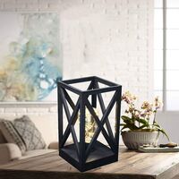 LED Lantern Geometric Square Cage Lamp Retro Style Table Lamp Battery Powered Cordless Lamp Night Light with Bulbs for Dining Room Bedroom Patio Indoors Outdoors Table Lighting Decoration