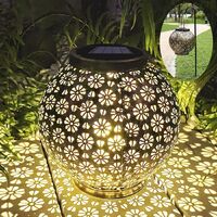Solar Lantern Outdoor Waterproof Brighter Hanging Solar Light with Flower Patter, Retro Metal Solar Lamp for Table, Outdoor, Party,Garden,Yard,Patio