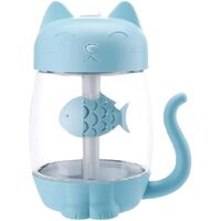 USB Cat Cool Mist Humidifier, 3 in 1 350ml Polyme Water Mist Mode & Auto Shut Off, Baby Humidifier with 6 Color LED Lights Changing, for Home Car Office, Air Humidifier with Small Fan(blue)