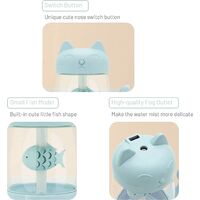USB Cat Cool Mist Humidifier, 3 in 1 350ml Polyme Water Mist Mode & Auto Shut Off, Baby Humidifier with 6 Color LED Lights Changing, for Home Car Office, Air Humidifier with Small Fan(blue)