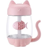 USB Cat Cool Mist Humidifier, 3 in 1 350ml Polyme Water Mist Mode & Auto Shut Off, Baby Humidifier with 6 Color LED Lights Changing, for Home Car Office, Air Humidifier with Small Fan(Pink)