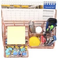 Metal Desk Organizer, Desk Table Stationery Storage Rack, Assemble Multifunction Cosmetic Pencil Pen Organizer (Rose Gold)