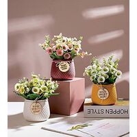 Artificial Fake Flowers,Artificial Plant Indoor Small,Artificial Plant Indoor Outdoor,Fake Plant Decoration for Home Living Room Kitchen Bedroom,Daisy (Pink)