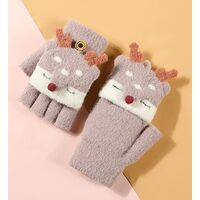 Kids Boy Girls Cute Fox Convertible Gloves with Mitten Cover Knitted Winter Fingerless Flip Top Gloves for Boy Girls Toddler