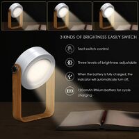LED Lantern Portable Night Light Folding Table Lamp with Wooden Handle 360° Rotation Bedside Lamp Adjustable Brightness for Reading, Camping, Bedroom