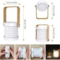 LED Lantern Portable Night Light Folding Table Lamp with Wooden Handle 360° Rotation Bedside Lamp Adjustable Brightness for Reading, Camping, Bedroom