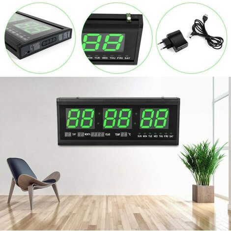 Moderne LED Wanduhr Digitaluhr mit Alarm/Kalender/Temperatur Für Büro/Wohnzimmer 