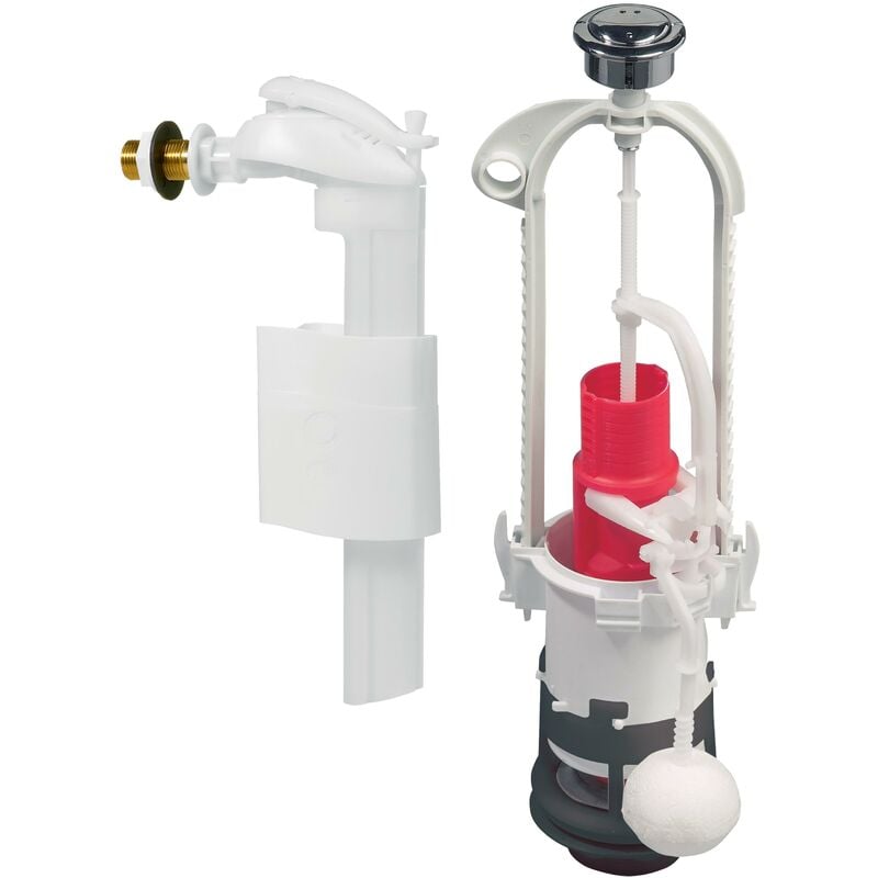 Chasse d'eau wc complète mécanisme wc double chasse MVB et robinet flotteur  à alimentation latérale F90 Wirquin 10720554, gris et rouge