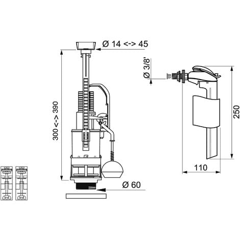 MW2 + JOLLYFILL, mécanisme de wc double chasse à câble + robinet flotteur  servo-valve latéral - Wirquin
