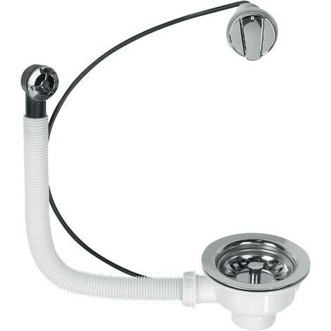 Siphon tubulaire pour évier deux bacs, diam115 mm, avec trop plein  rectang/rond et sortie machine à laver / lave-vaisselle - Proachats