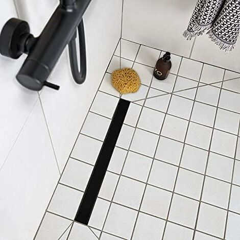 Caniveau de douche So low L500 avec grille noire et guides pentes Wirquin 30722865, noir