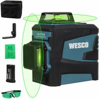 WESCO Laser Level Green, 3D 2X 360° Lines Laser, 8 Lines Self-Leveling Green Line Laser Level, Manual and Automatic Mode, with Rechargeable Battery, Glass and 360° Magnetic Holder, WS8913K