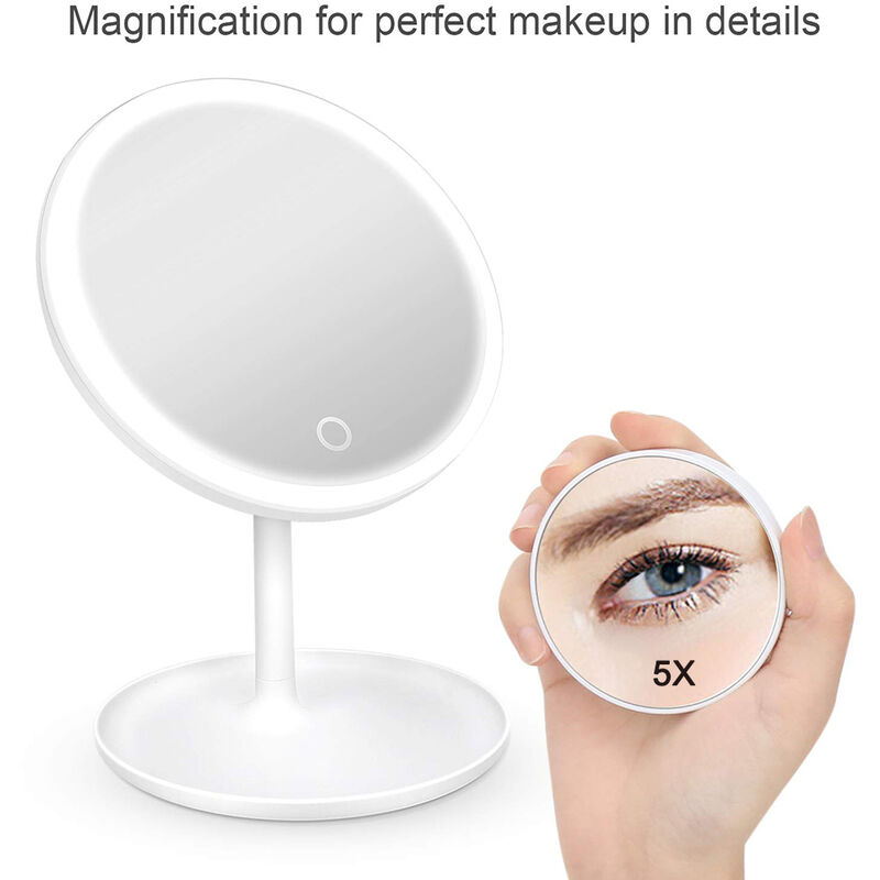 360 Gradi a LED Girevole Make Up Mirror con Luce ad Anello Continuo per Lilluminazione Specchio di Trucco Illuminato 3D con Ingrandimento 5X Specchio Vanity Mirror Pieghevole con Luci 