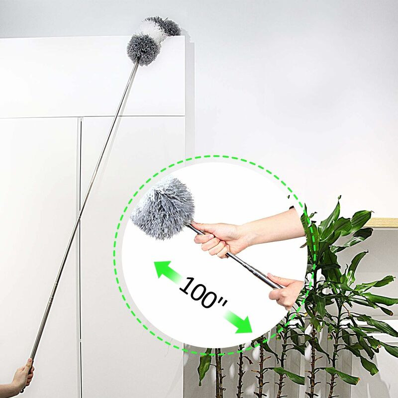Spolverino estensibile extra lungo con 2 teste in microfibra pieghevoli e 1 piccolo spolverino Aobetak 76,2-254 cm lavabile telescopico umido e asciutto 
