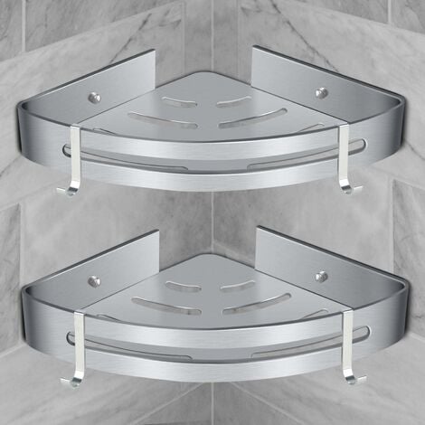Uus Cestello angolare doppio da bagno Colore : Silver mensola triangolare a parete in acciaio inox con ripiano per doccia shelf 