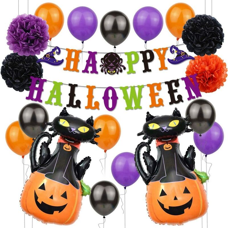 Happy Halloween Banner di Halloween Palloncino DecorativoSet di Palloncini di Pipistrelli di Zucca per la Decorazione di Halloween YIKEF Kit di Palloncini di Halloween 